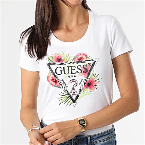 Guess Tee Shirt Femme A Strass W1gi0n J1311 Blanc Floral
