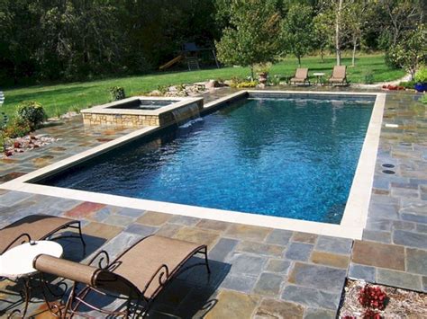 Nice 25 Stunning Rectangle Inground Pool Design Ideas With Sun Shelf