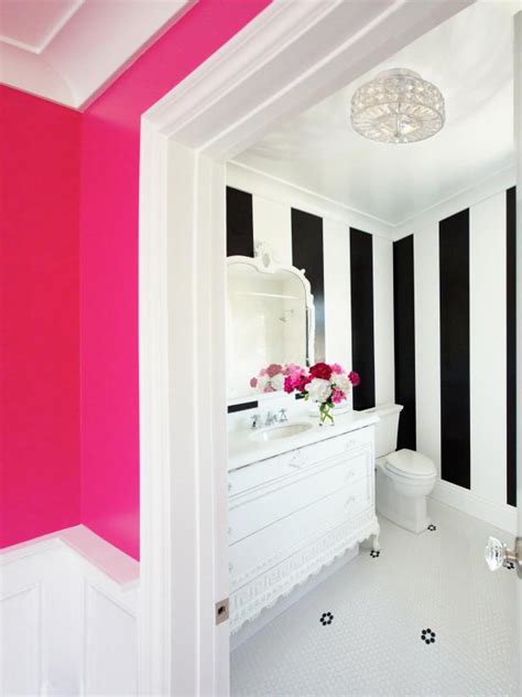 Black And White Hollywood Regency Bathroom With A Pop Of Pink Hgtv