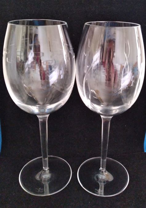 Pair Waterford John Rocha Weft Geo Crystal Balloon Wine Water Glasses 9