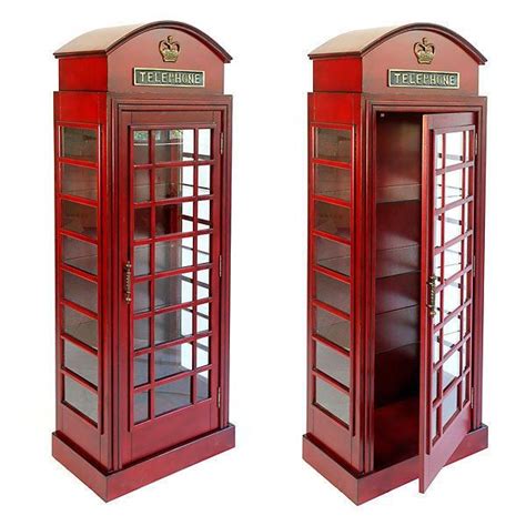 English Style Telephone Booth Cabinet London Red Glass Shelves 55