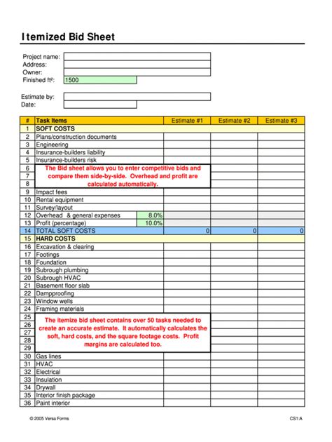 Printable Itemized Bid Sheet Residential Construction Fill Out And Sign