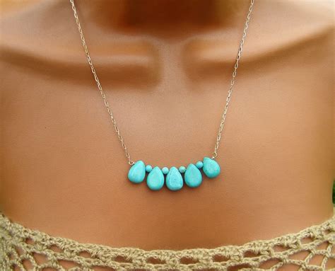 delicate turquoise necklace on gold summer jewelry beaded jewelry handmade jewelry