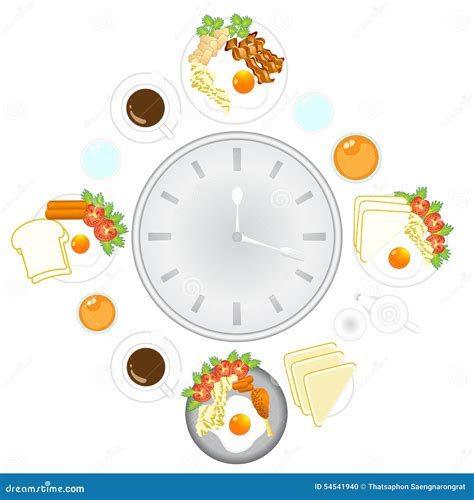 Clock With Food And Kitchen Utensils Meal Time Stock Vector Image
