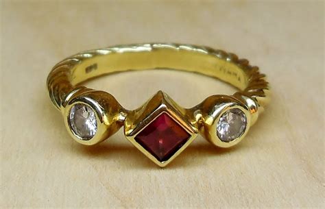David yurman 14k & sterling silver hinged 3/8 wide cable bracelet, 2.25 inside, gold ends, blueish/purple princess cuts, 5 to a side, chalcedony dome, cabochon ends stock #. Vintage David Yurman .50ct Ruby and Diamond14k Yellow Gold Cable Engagement Ring by ...