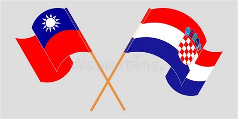 Taiwan And Croatia Two Flags Textile Cloth Fabric Texture Stock