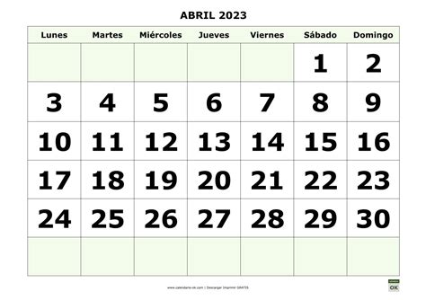 Plantilla Calendario 【abril 2023】 Para Imprimir Pdf