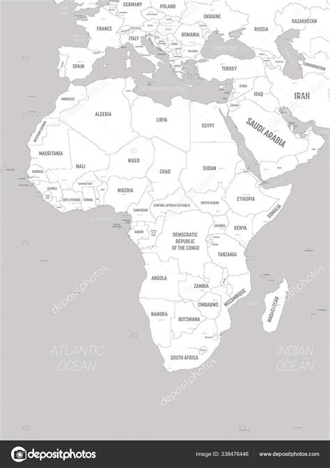 Africa Map White Lands And Grey Water High Detailed Political Map Of