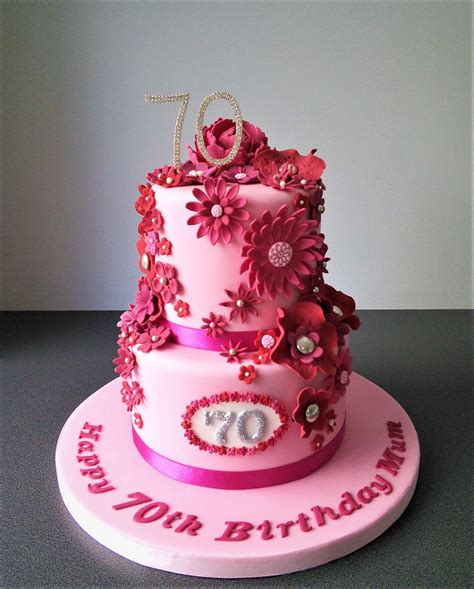 Pink Flowery Two Tier 70th Birthday Cake Birthday Cakes For Women 70th Birthday Cake Cake