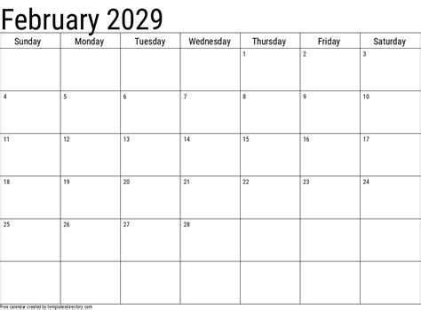 2029 February Calendar Template