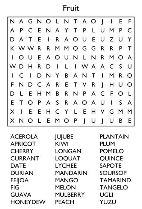 Printable Word Search Fruit Free Printable Word Searches Word