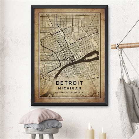 Detroit Map Print Detroit City Poster Vintage City Map Etsy