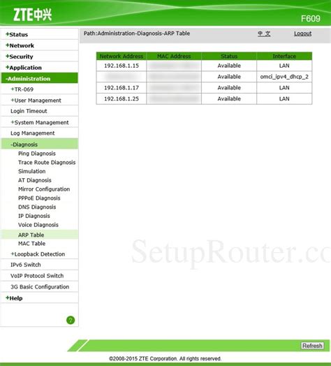 Find zte router passwords and usernames using this router password list for zte routers. ZTE ZXHN F609 Screenshot ARPTable