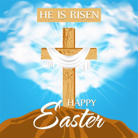Happy Easter Religious Design With A Wooden Cross On Calvary In Rays