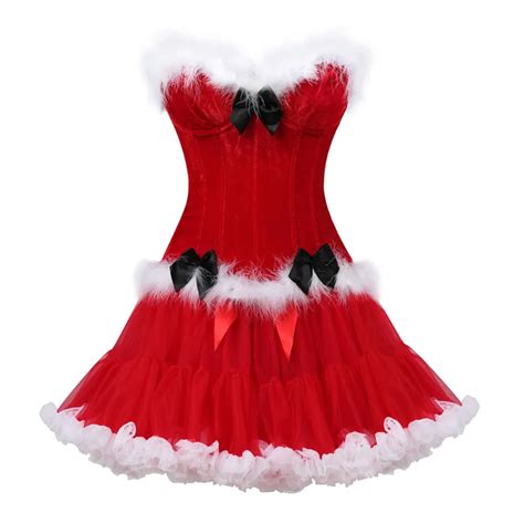 christmas sexy corsets dresses women miss santa bustier red skirt corselet overbust corset bow