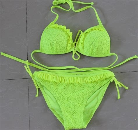 Yellow Bikinis Set Ruffles Bikini Lace Mesh Swimwear Women S Brazilian