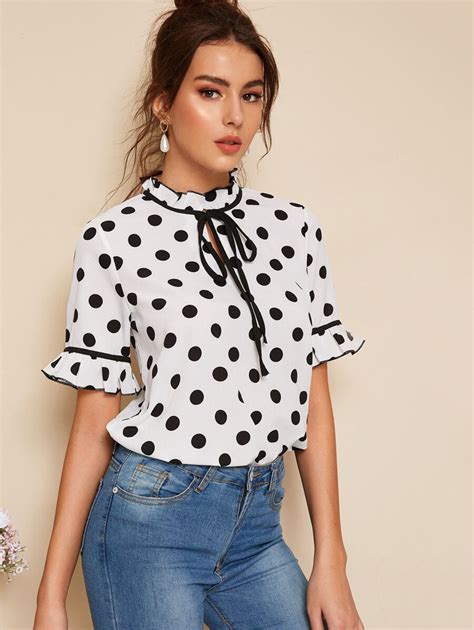 Polka Dot Tie Neck Blouse For Sale Australia New Collection Online
