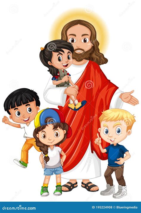 Jesus Con Un Personaje De Dibujos Animados De Un Grupo De Niños