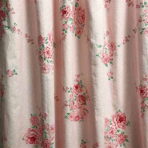 Vintage Pink Large Floral Pattern Washed Linen Cotton Curtains Etsy