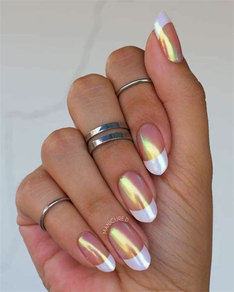 Stunning Chrome French Tip Nails And The Chrome Powder Applied On The