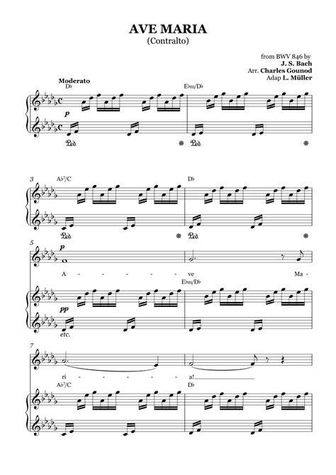 Ave Maria Bachgounod For Soloist Contralto In D Flat Major With