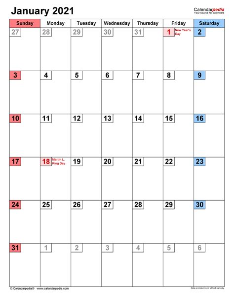 January 2021 Calendar Templates For Word Excel And Pdf
