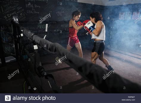 Tough Female Boxers Training In Boxing Ring Stock Photo Alamy