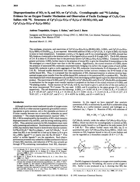 Disproportionation Of Sulfur Dioxide To Octasulfur And Sulfur Trioxide