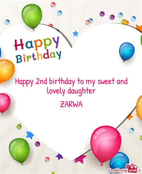 Happy 2nd Birthday To My Sweet And Lovely Daughter Zarwa Free Cards