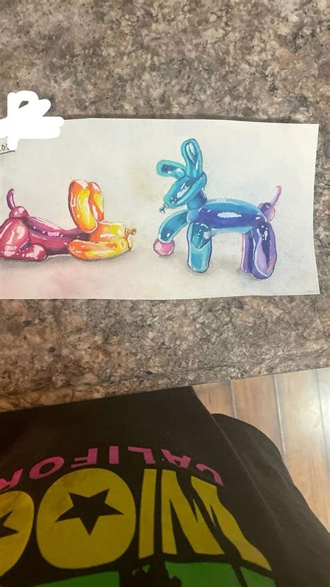 Balloon Animal Dogs Playing Ball Colored Pencil Realism Drawing 2023 In