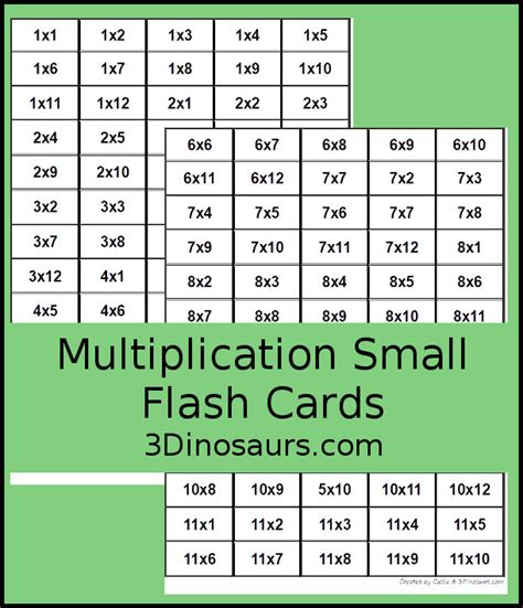 Mini Multiplication Flashcards 3 Dinosaurs
