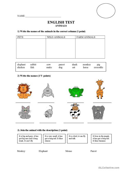 Animals Test English Esl Worksheets Pdf And Doc