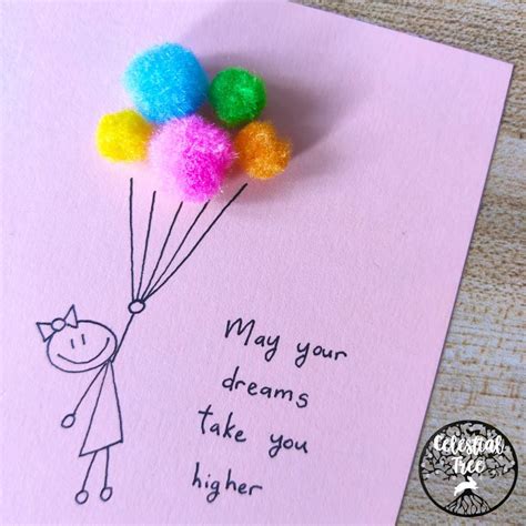 Birthday Card Pom Pom Balloon Girl Hobbies And Toys Stationery
