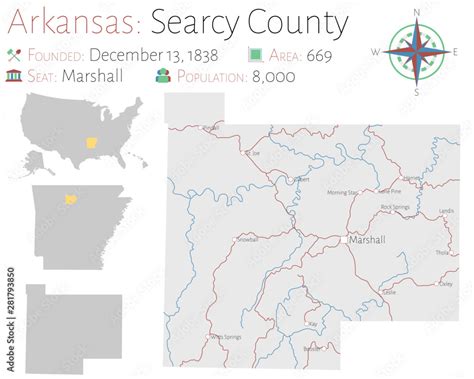 Large And Detailed Map Of Searcy County In Arkansas Usa Stock Vector