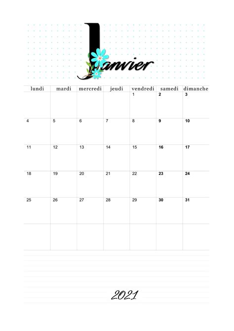 Calendrier De Janvier 2021 Gratuit à Imprimer En Pdf