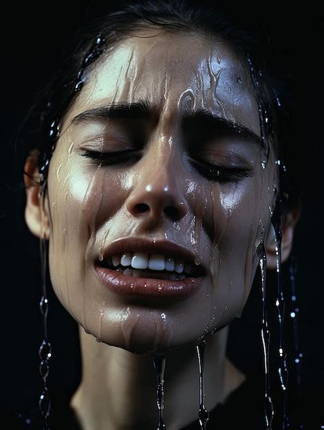 Premium AI Image A Woman With Water Dripping On Her Face
