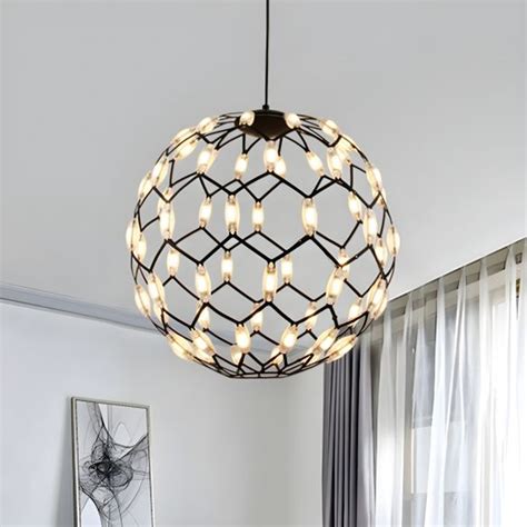 Hollow Design Metal Globe Chandelier Led Contemporary Hanging Lamp In