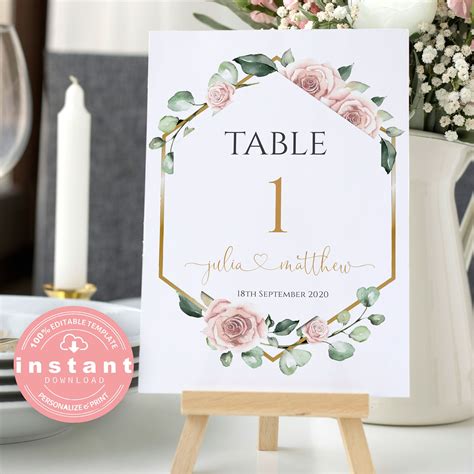 Wedding Table Numbername Card Template 100 Editable Text Printable