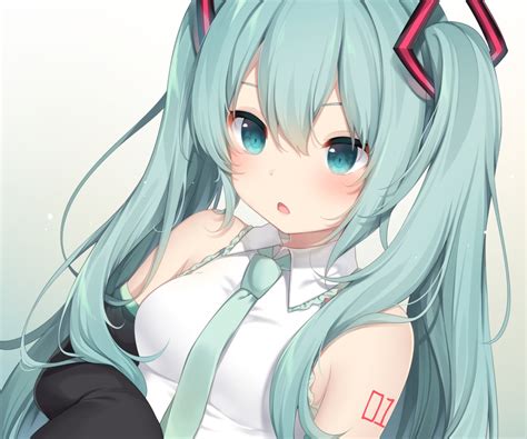 Amashiro Natsuki Close Cropped Gradient Green Eyes Green Hair Hatsune Miku Long Hair Tattoo Tie