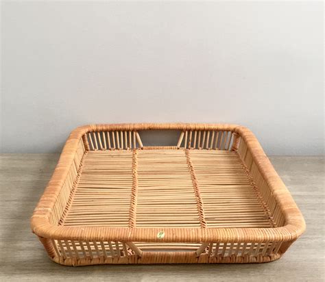 Large Bamboo Tray 20 Franco Albini Style Handled Bentwood Rattan Wicker 