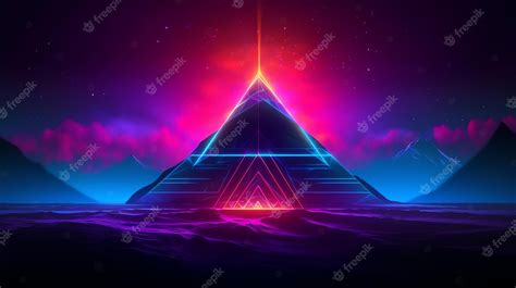 Premium Ai Image A Neon Pyramid In The Desert Wallpapers