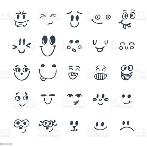 Set Of Hand Drawn Funny Faces Cute Cartoon Emotional Faces Stock
