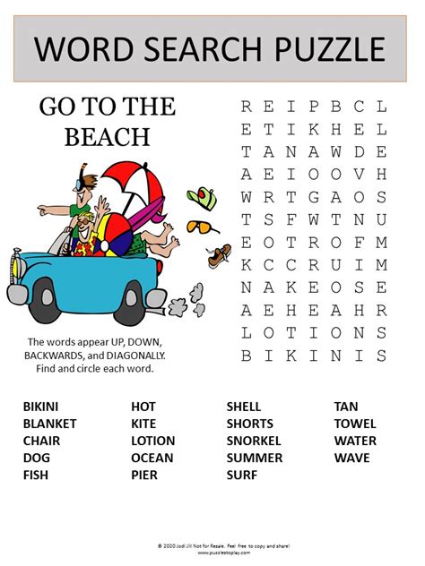 Beach Word Search Puzzle Puzzles To Play