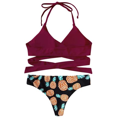 Pineapple Print Wrap Bikini Set Girls Swimsuits Bikini Wrap Bikini My