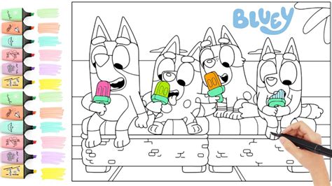 Bluey Muffin Socks And Bingo Heeler Eat Popsicles Coloring Page