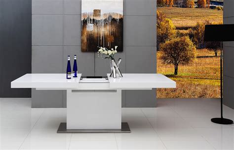 Contemporary style event folding table for hospitality facility, banquet hall, restaurant, dining room. Zenith Modern White Extendable Dining Table - Modern ...