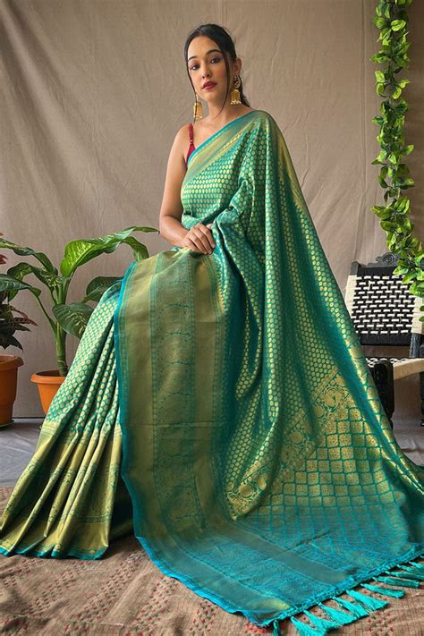 Amazon Green Kanjivaram Silk Saree Mysilklove