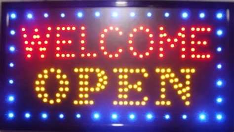 Welcome Open Led Neon Sign Blue Edge Led Neon Light Open Welcome Sign