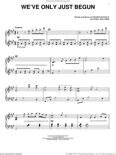 Carpenters Weve Only Just Begun Sheet Music For Piano Solo