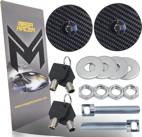 Mega Racer Hood Pins Kit Universal Black Carbon Fiber Key